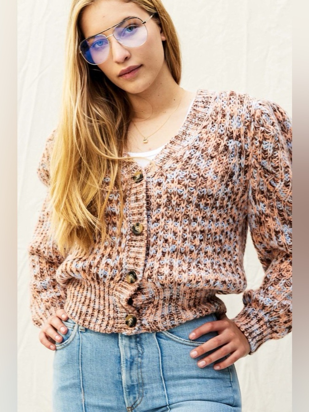 ASTR THE LABEL | GRAMERCY CARDIGAN - BLUE/PEACH MULTI